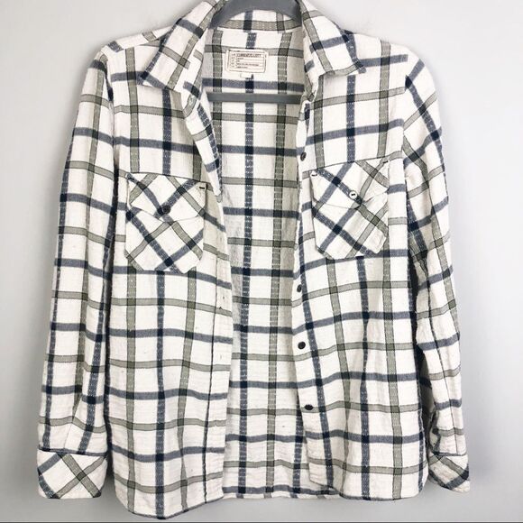 CURRENT/ELLIOTT | Plaid Button Front Shirt Cream Long Sleeve Women’s Size Small - Picture 3 of 11